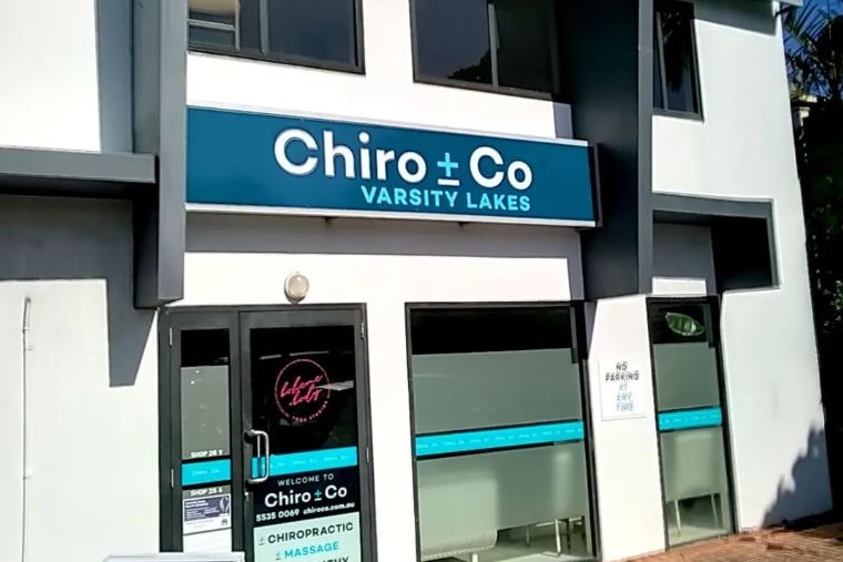 Chiro clinic logo in blue and white